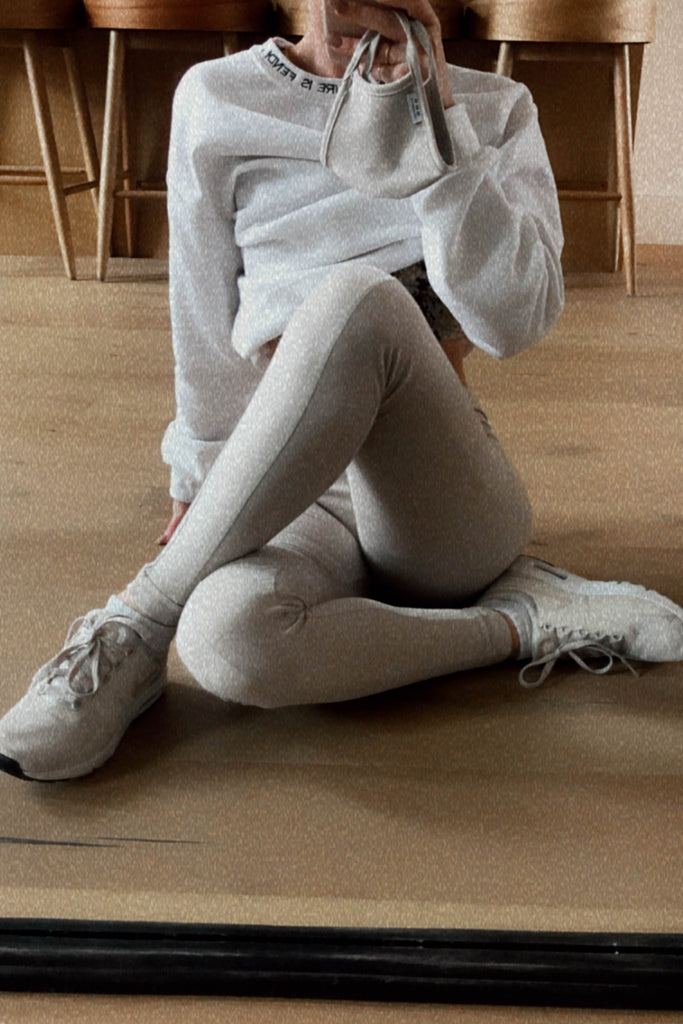 Women's Organic Cotton & Spandex Beige Leggings, Black White Beige